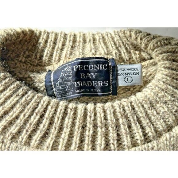 Vintage Warm Winter Sweater Peconic Bay Traders Made In USA Striped Wool Blend L - Picture 3 of 4